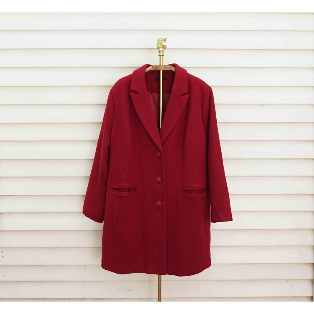 Ellos Burgundy Deep Red Button Front Collared Blazer Overcoat